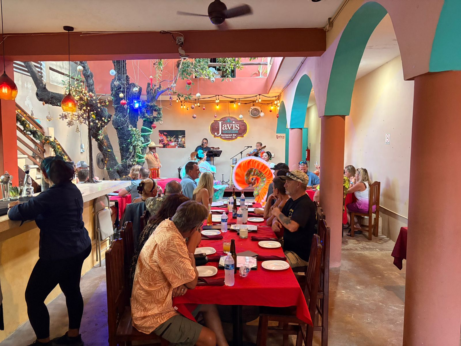 Group dining courtyard at Javi's Cantina