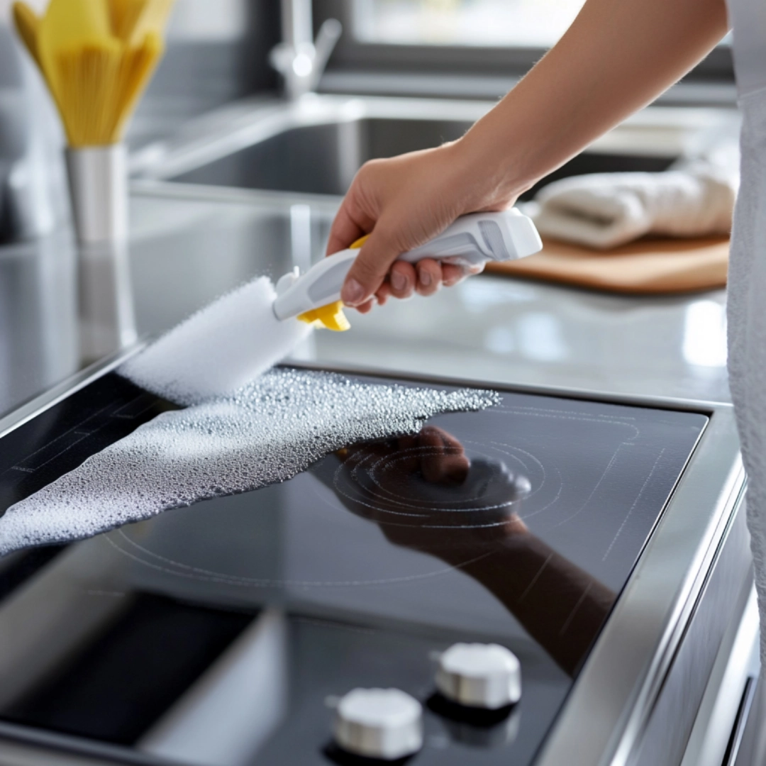 a person cleaning the kitchen 