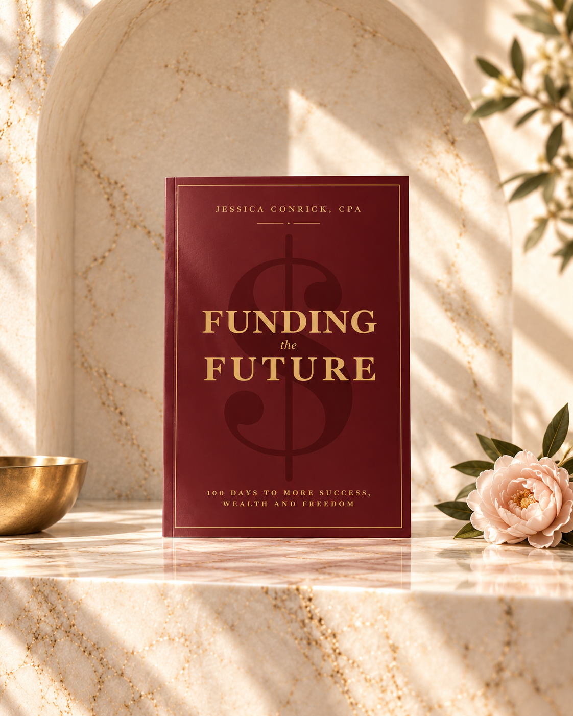 Funding The Future gloss-cover book displayed on warm marble