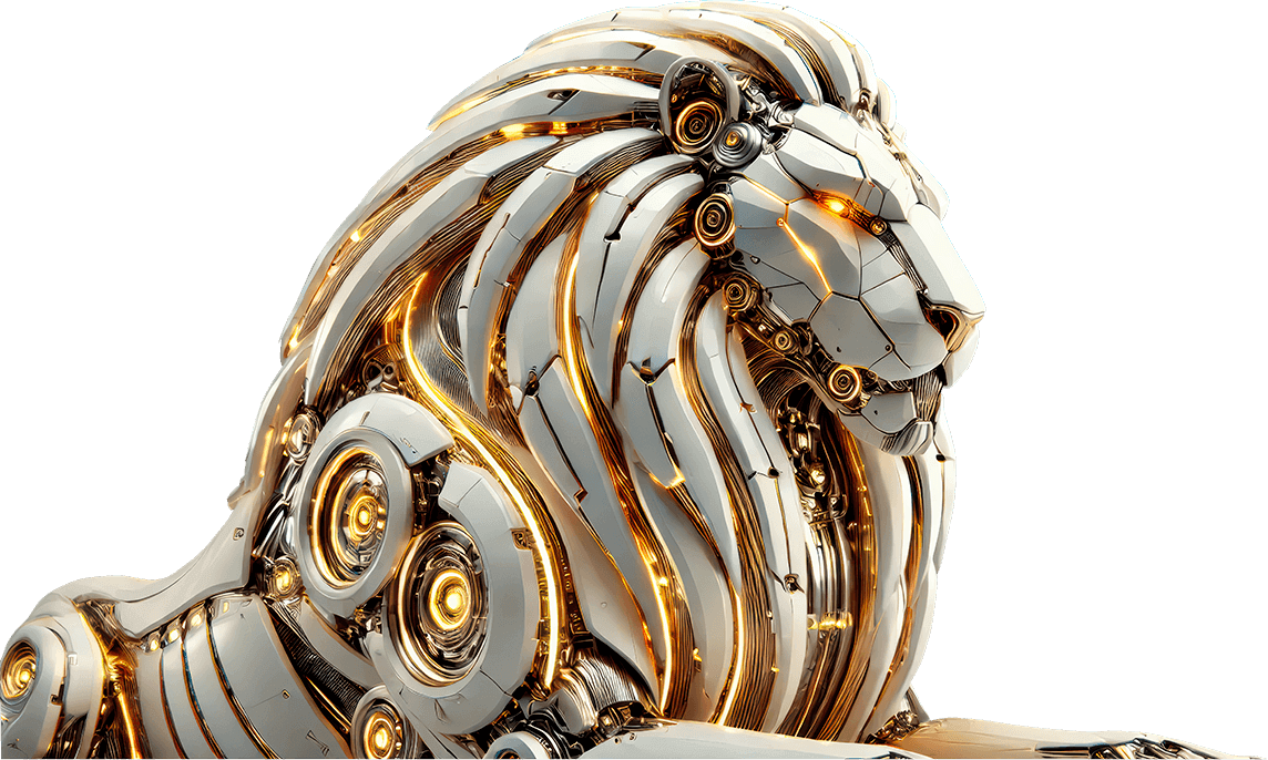 Robotic lion sculpture