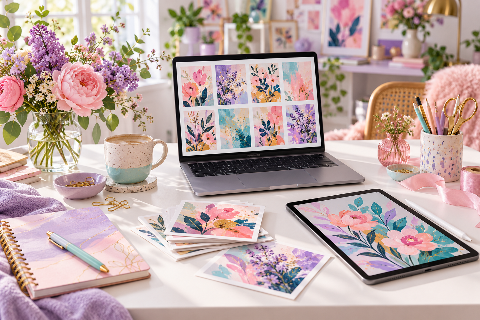 Whimsical digital creator workspace