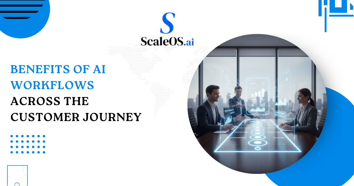 Benefits of AI workflows across the customer journey with a business team using a digital data table. Benefits of AI workflows across the customer journey with a business team using a digital data table.