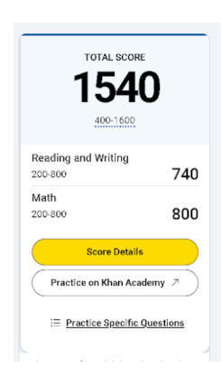SAT score 1290 to 1540