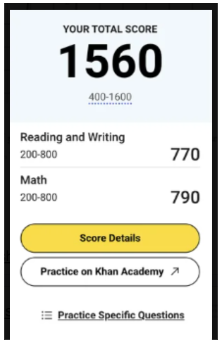 SAT score 1320 to 1560