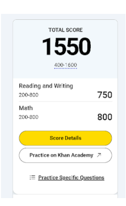 SAT score 1290 to 1550