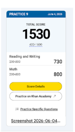 SAT score 1320 to 1530