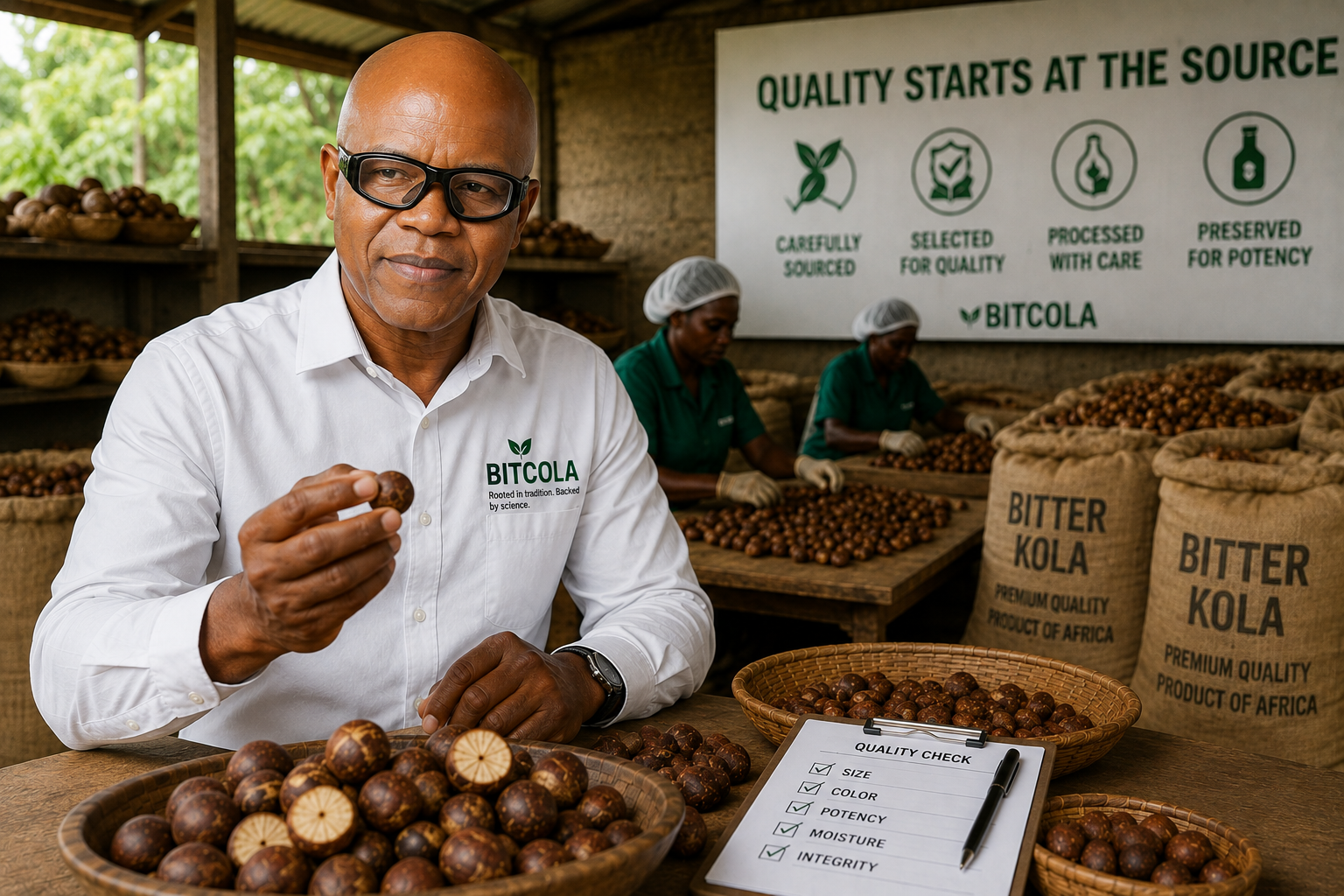 Tony Atabong overseeing Bitter Kola sourcing and quality selection.