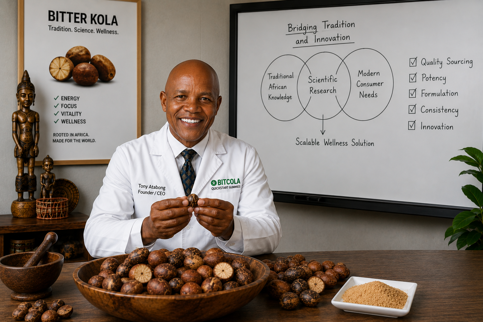 Tony Atabong overseeing Bitter Kola sourcing and quality selection.