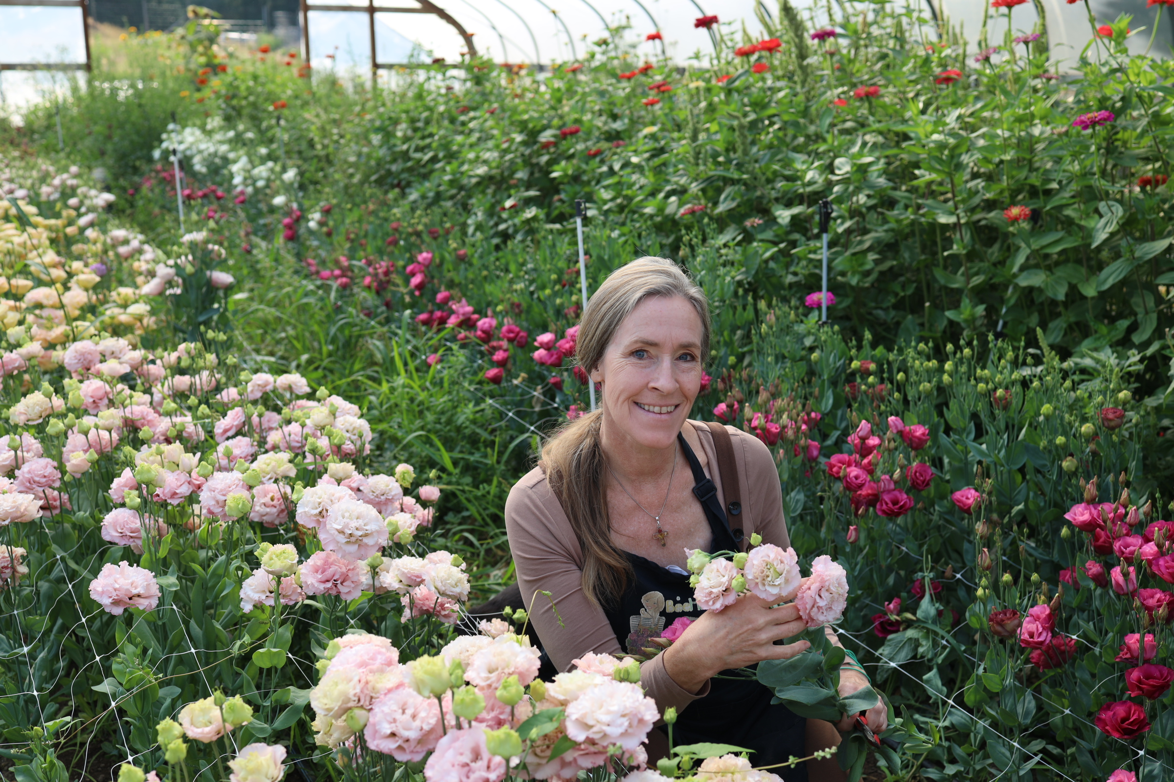 Paula with an armful of garden flowers
