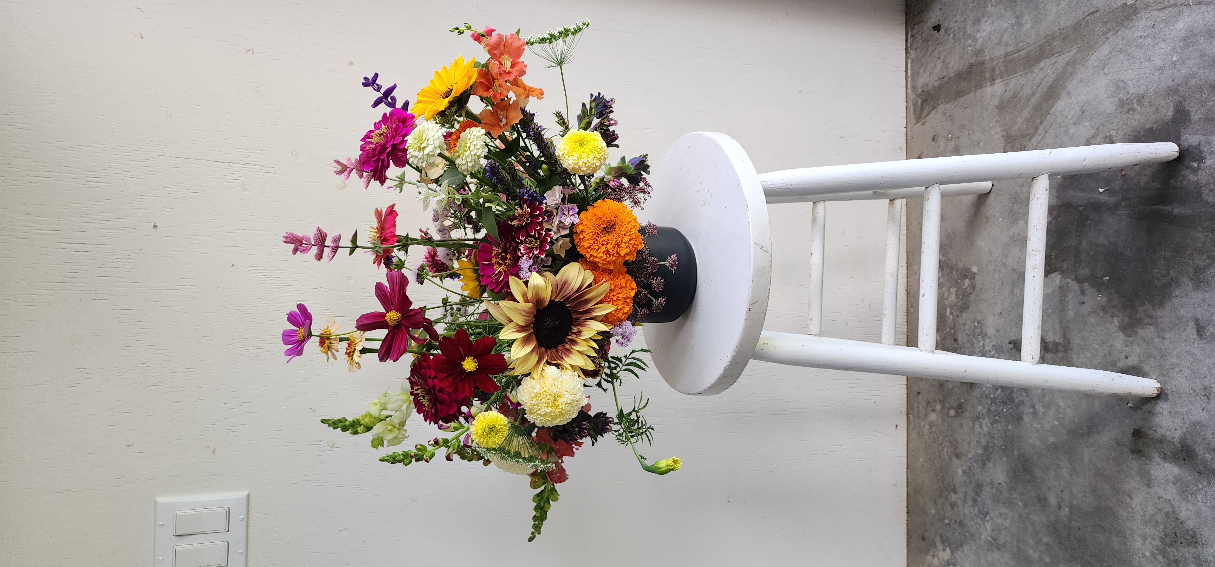 Arrangement in progress at the design table