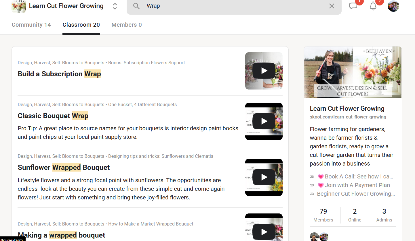 Search inside the classroom — type a topic and find the lesson