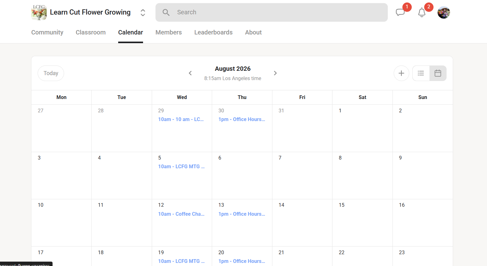 The live calendar of meetings, coffee chats and office hours