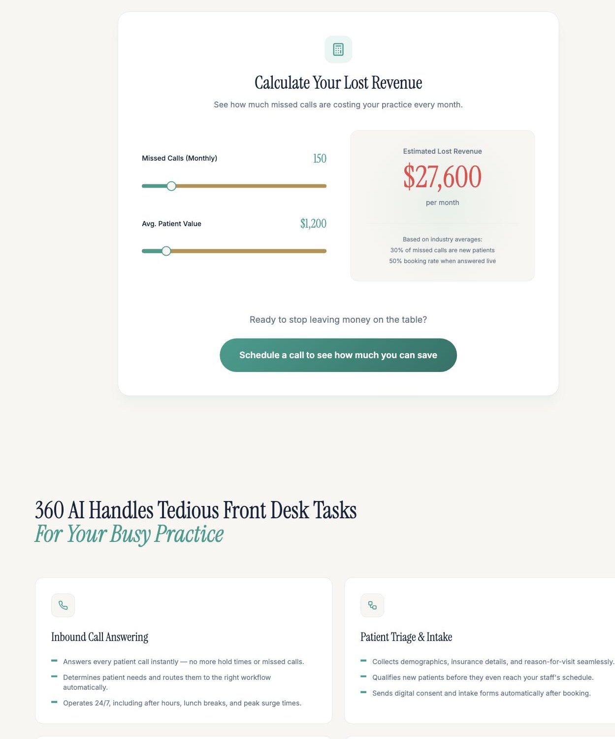 My360 AI finished homepage middle section showing feature breakdown and product explanation