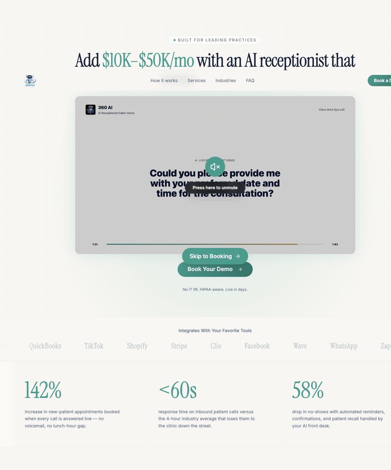 My360 AI finished homepage top section showing the hero, value proposition, and call-to-action