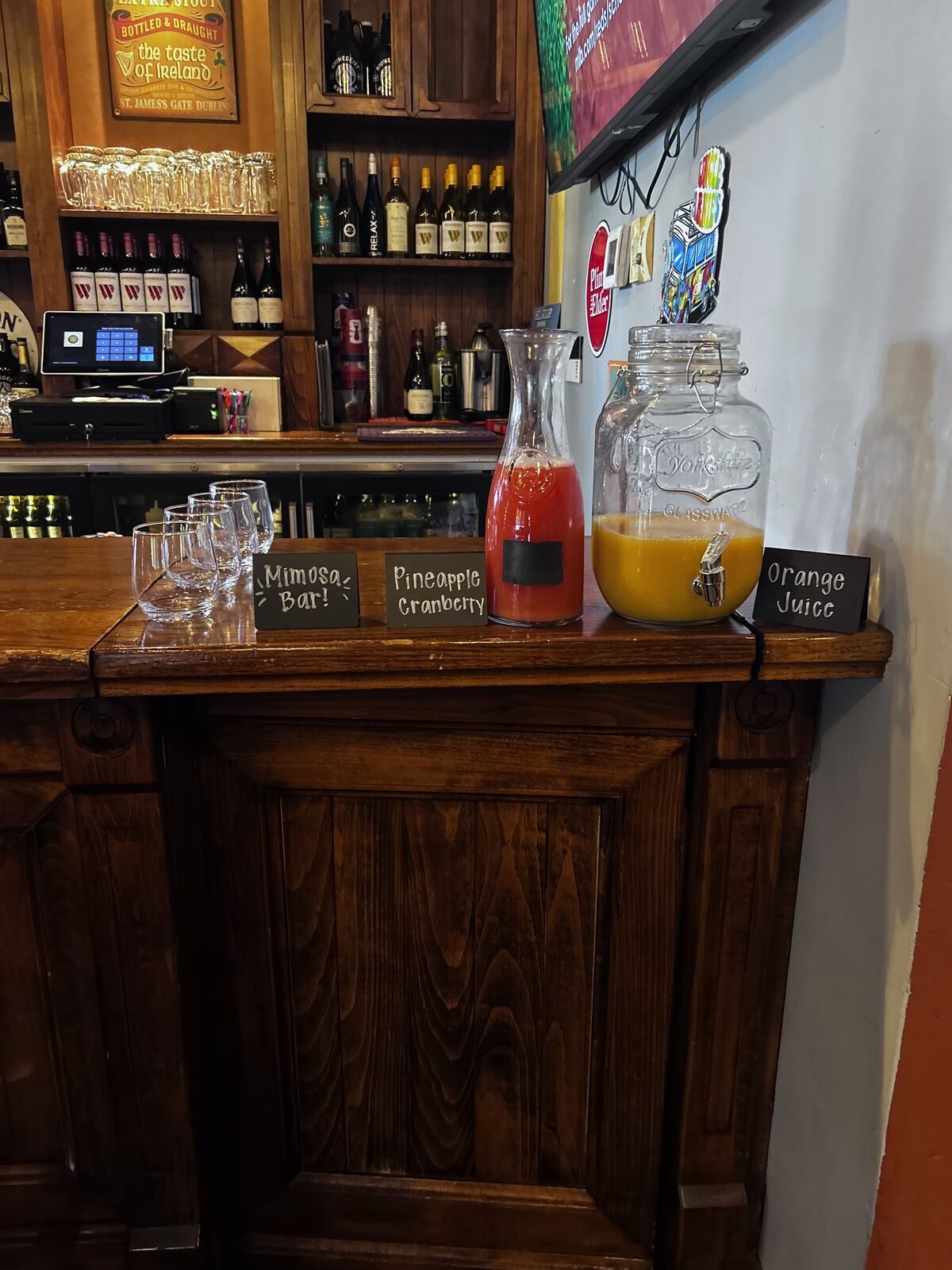 Corner of the bar with drink dispensers