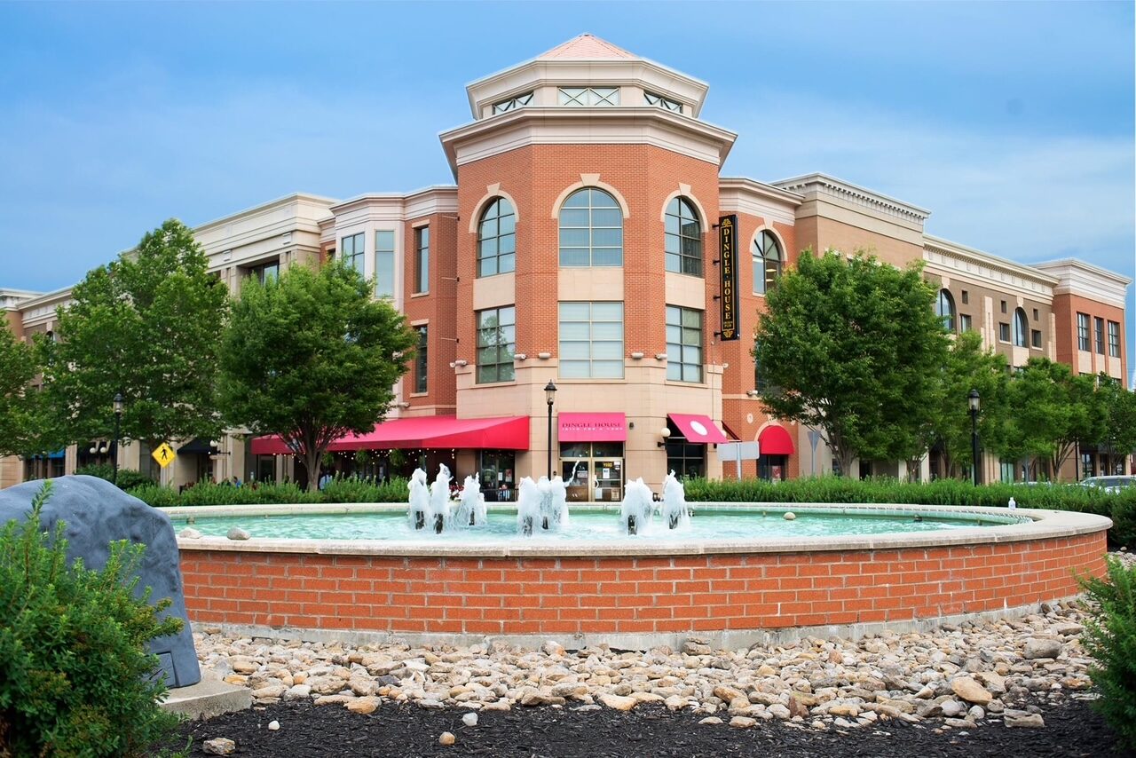 West Chester Towne Centre fountain outside Dingle House