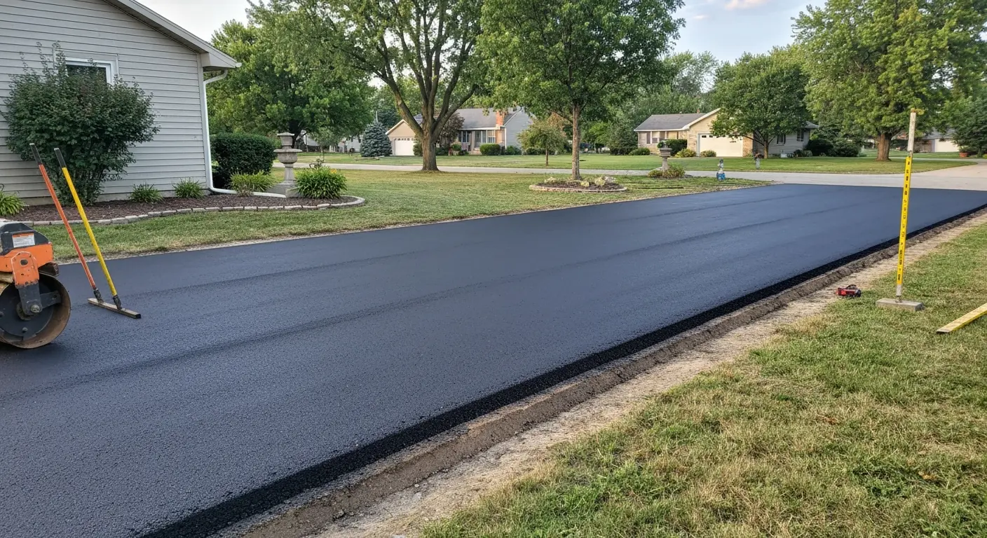 New asphalt driveway paving