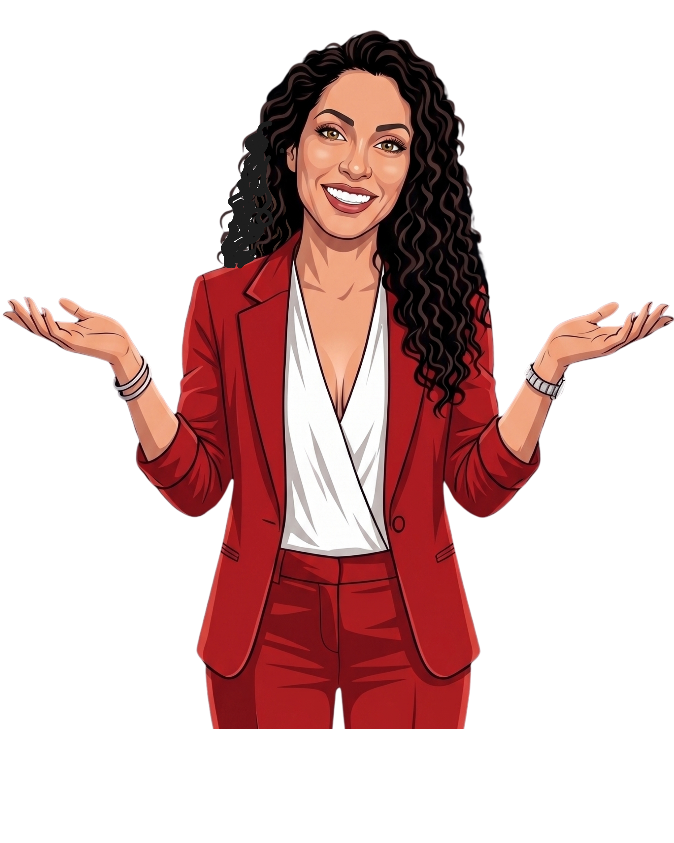 Same woman in shrug pose