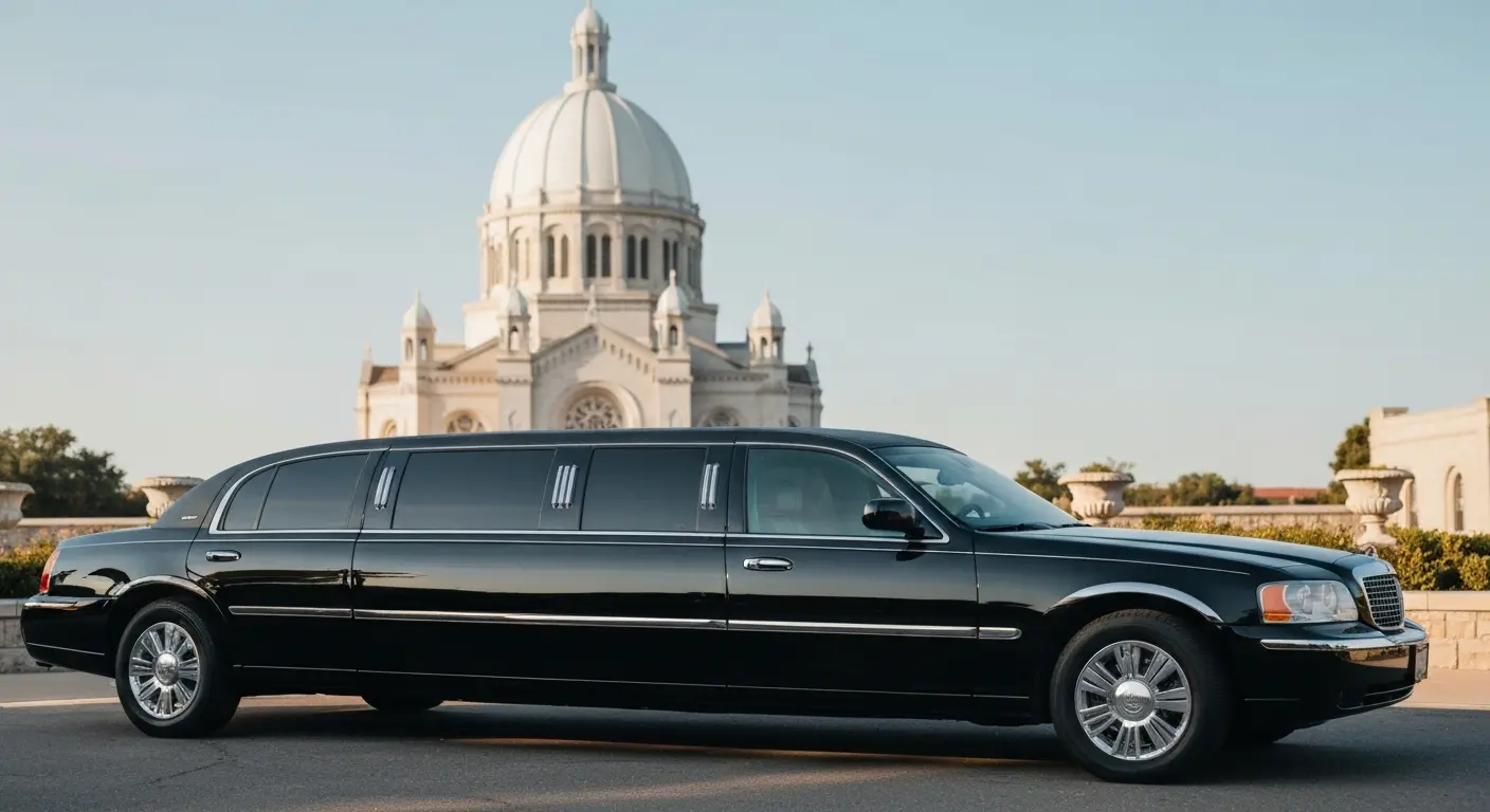 Wedding limo at Sacred Heart Basilica