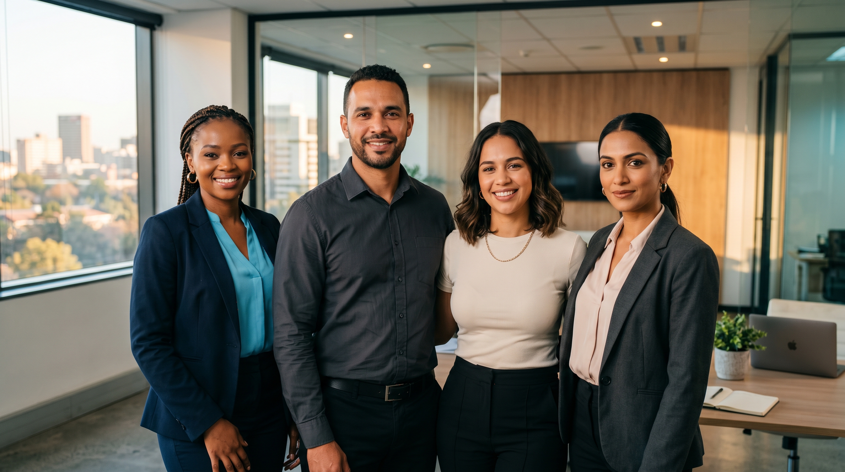 The Money Plug team. Rowen Naidoo, Nikita Maharaj, Jade Richards and Bonang Mthembo.