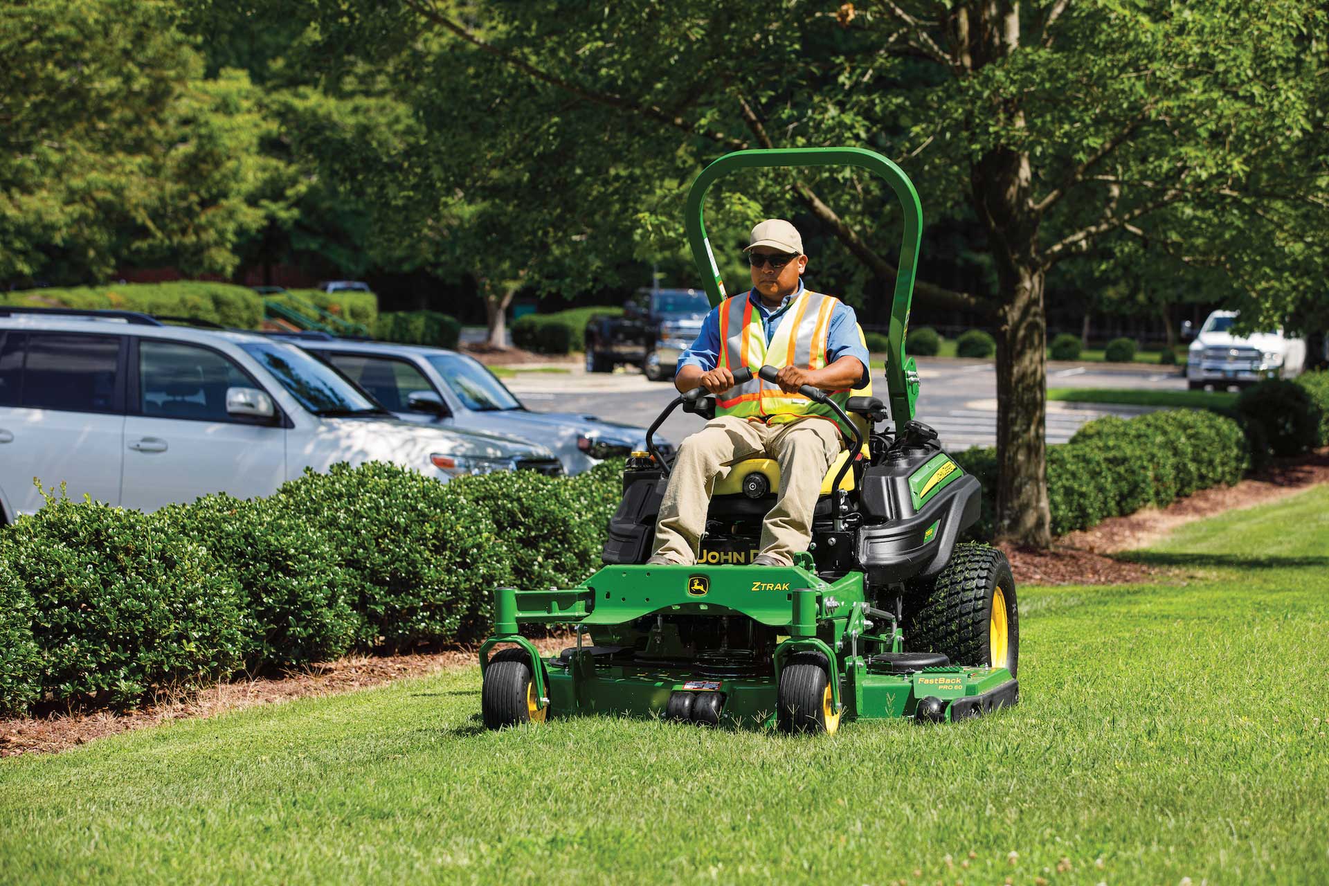 Commercial lawn mowing equipment and edging tools used by professional lawn care companies