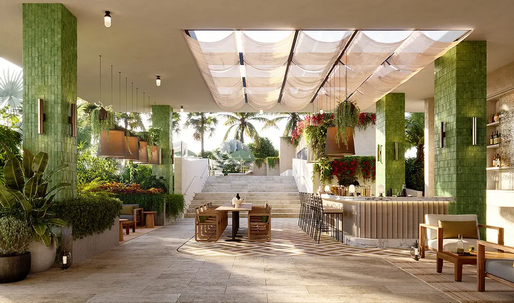 Rendering of the rooftop bar zone