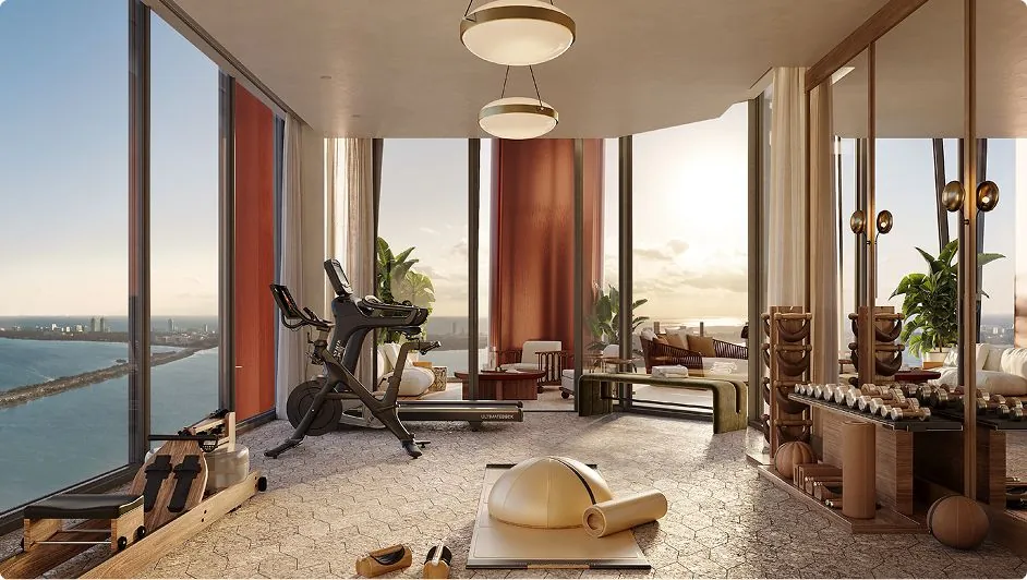 Home gym with mirrored walls