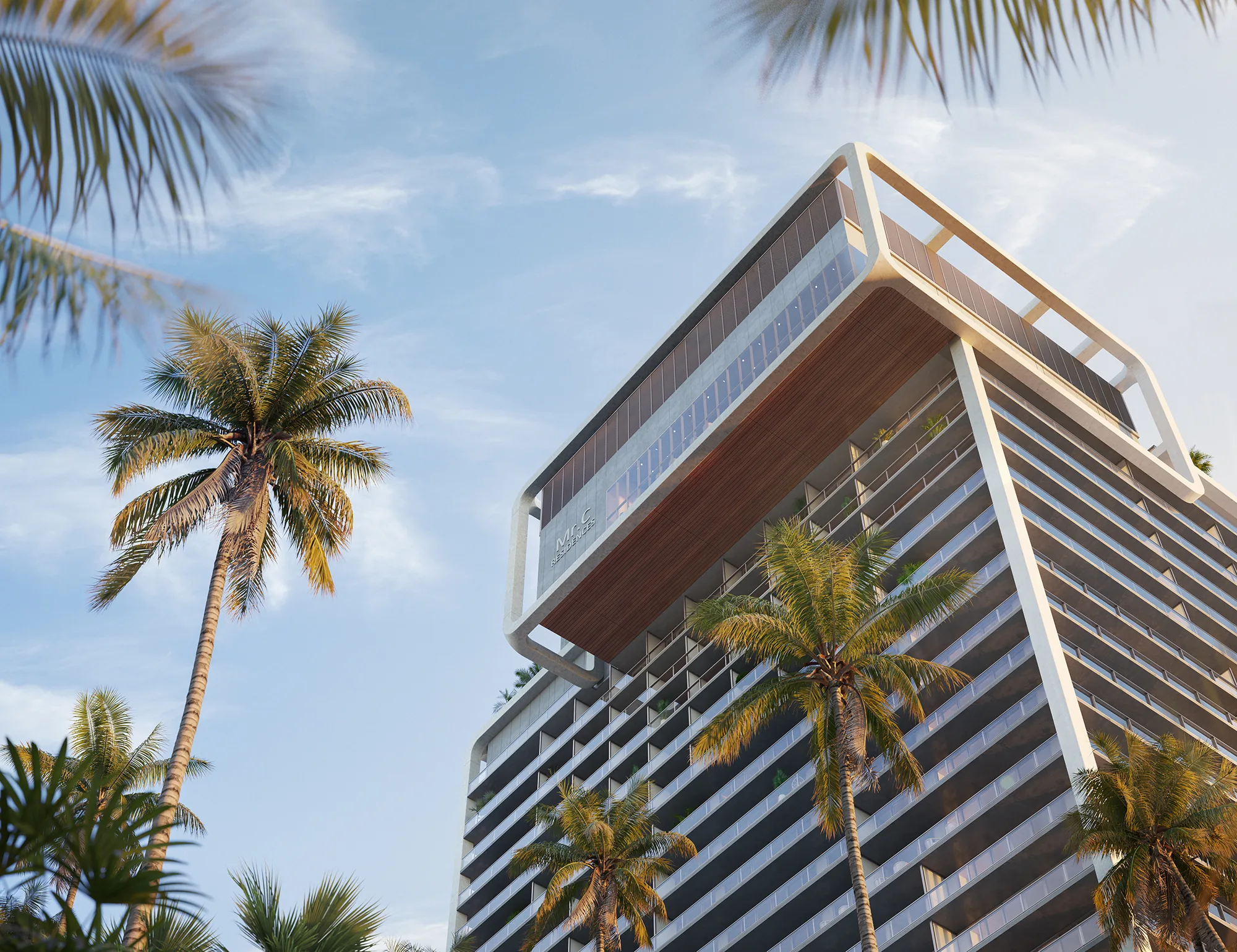 Rendering looking up the facade of the Mr. C Residences tower