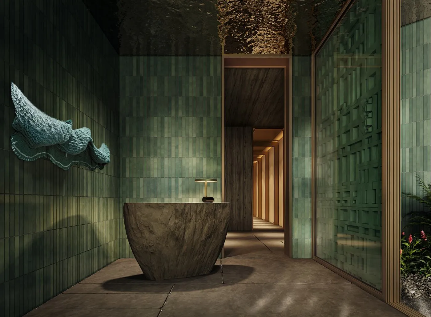 Reception in the lobby designed by Yabu Pushelberg