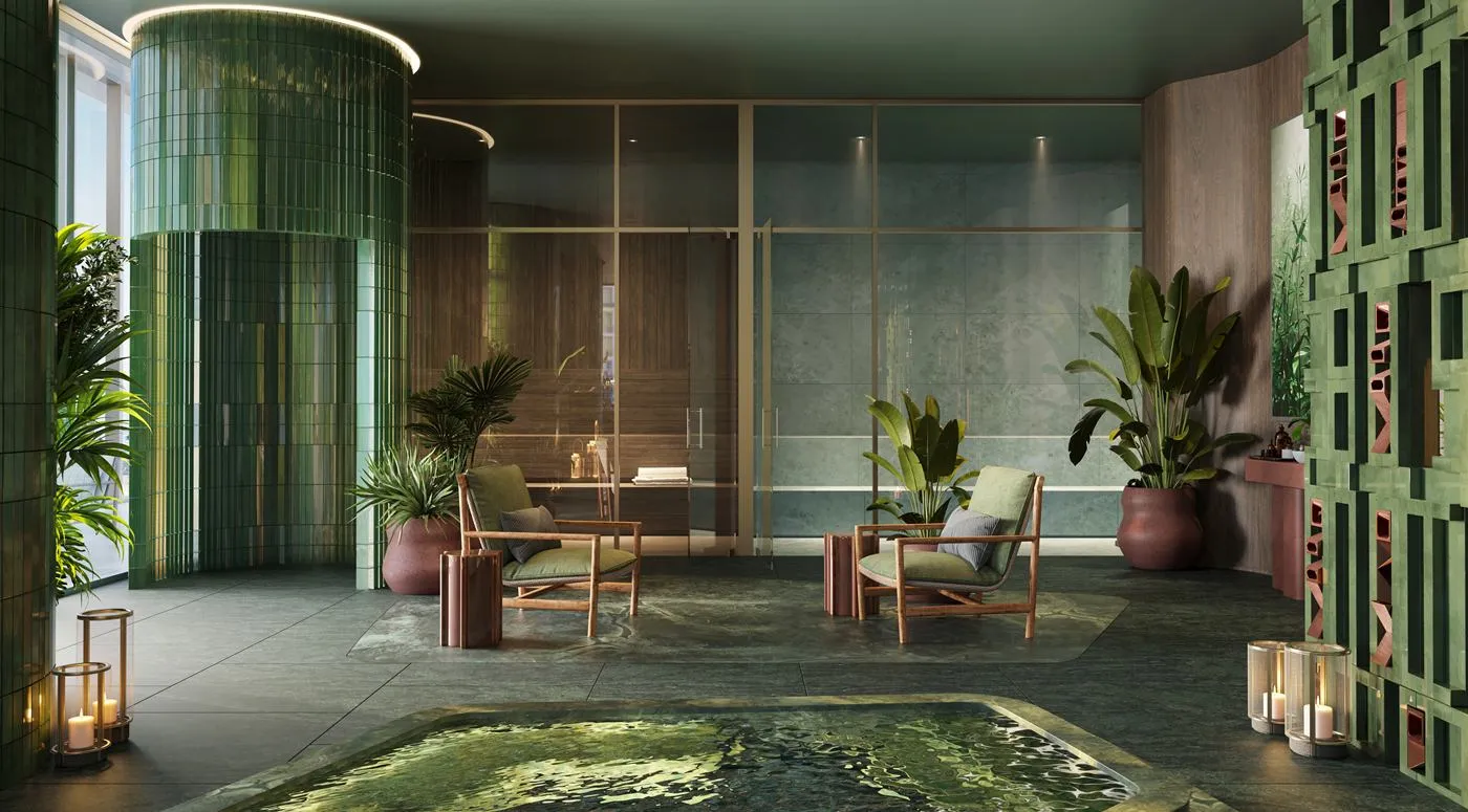 Steam and sauna room with plunge pool on level 7