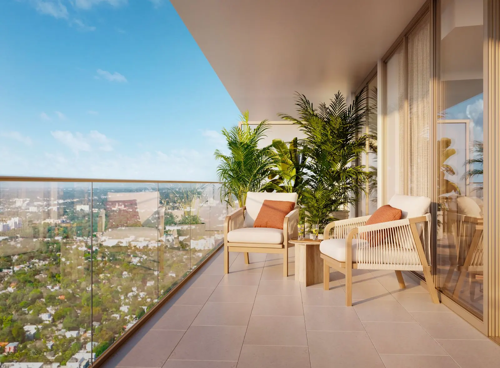 Rendering of a Residence 09 terrace overlooking the Design District