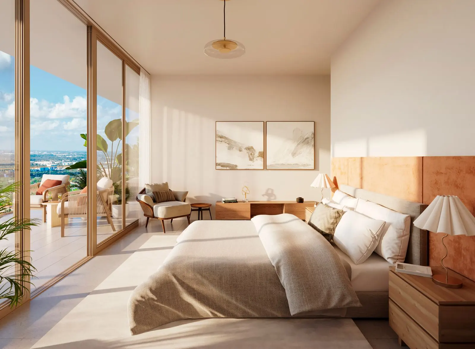 Rendering of the primary bedroom in Residence 09