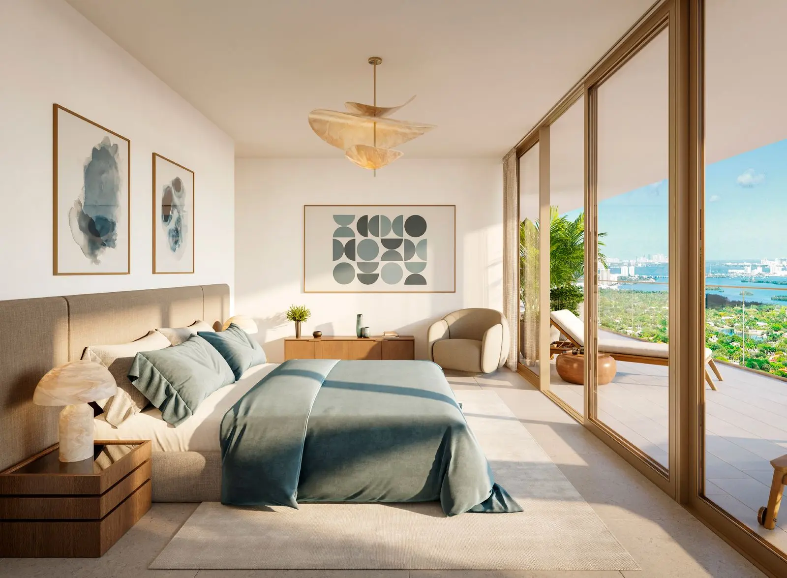 Rendering of the primary bedroom in Residence 01