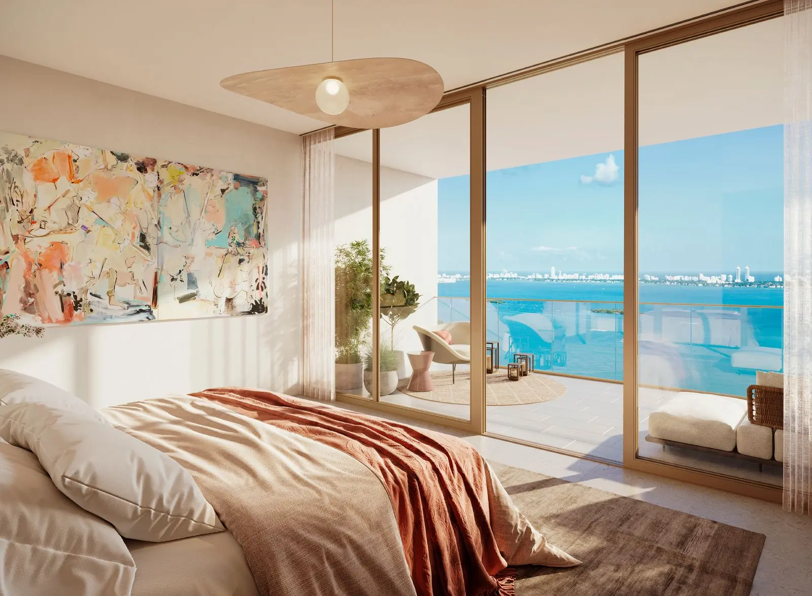 Reference rendering: primary bedroom with bay views