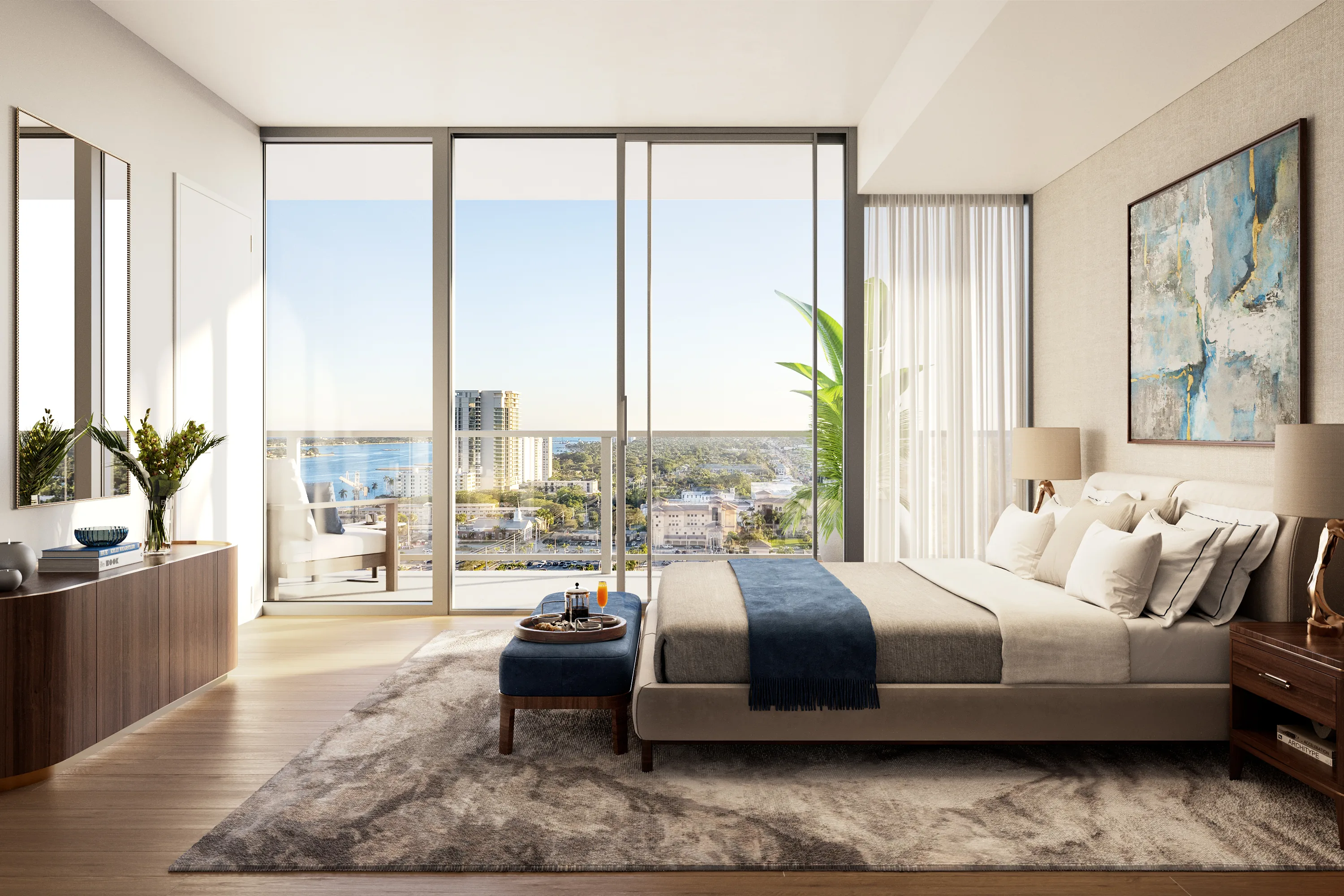 Rendering of the bedroom of Residence 01