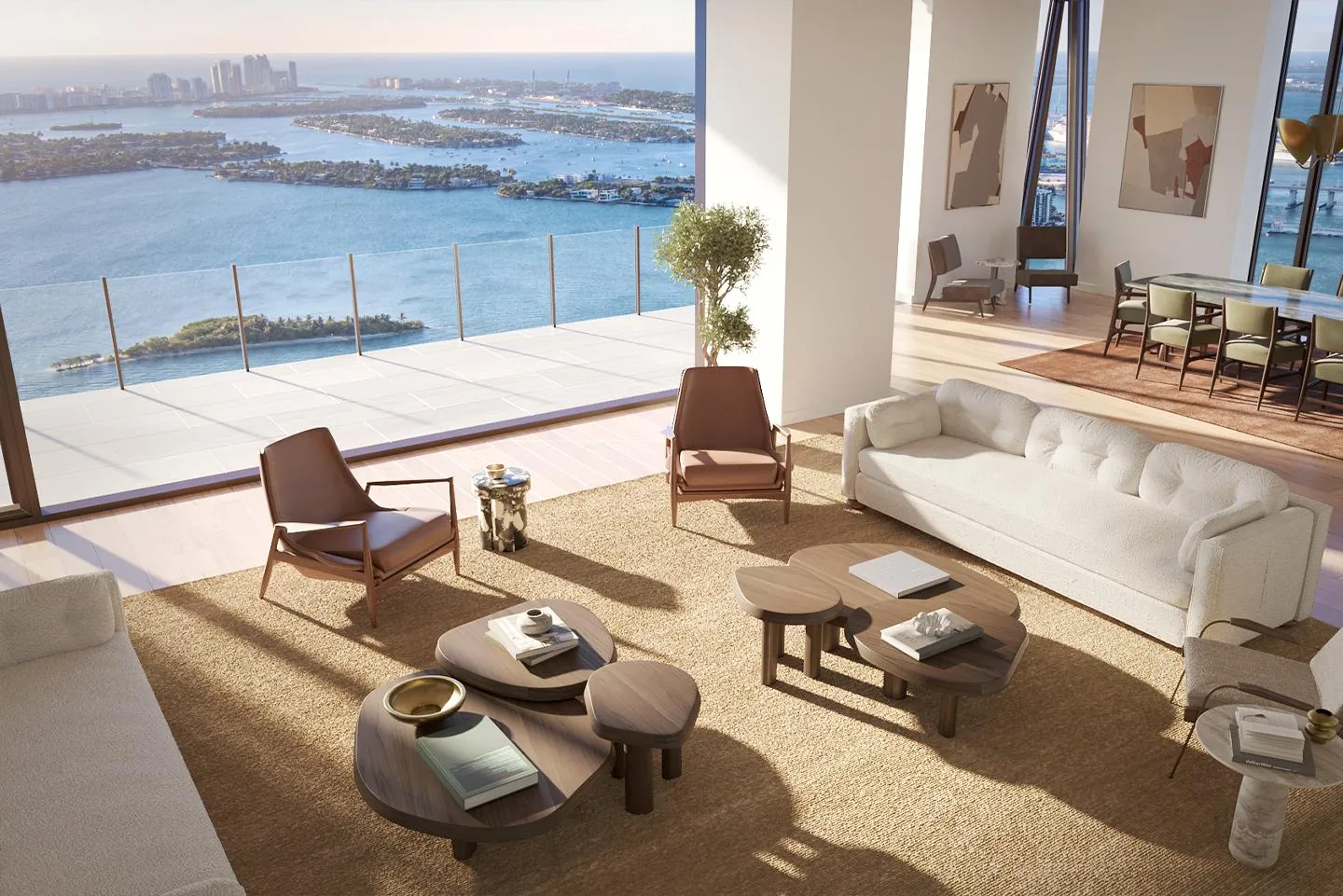 Living room with a sofa and terrace over the bay