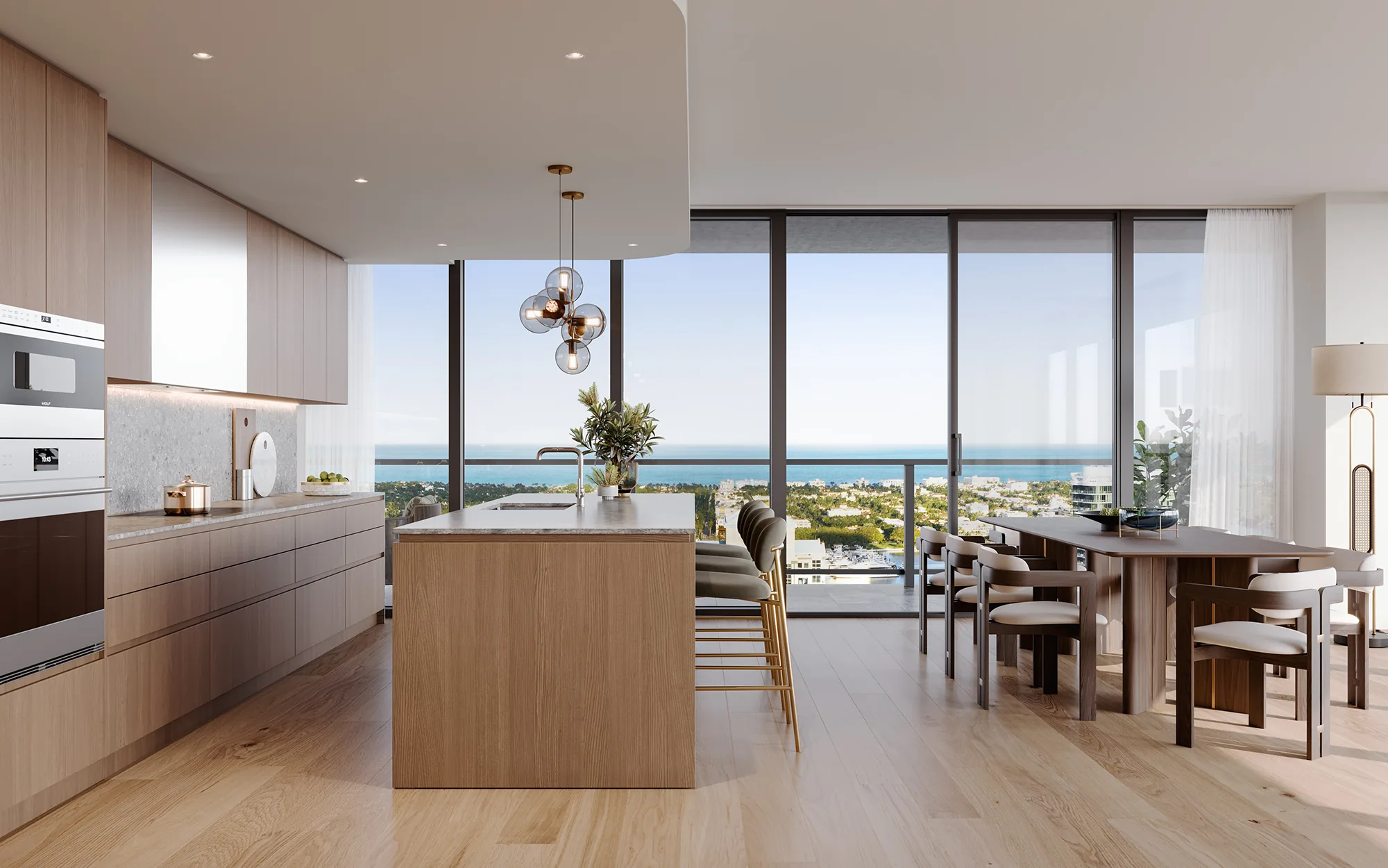 Rendering of the Italian-cabinetry kitchen of Residence 01