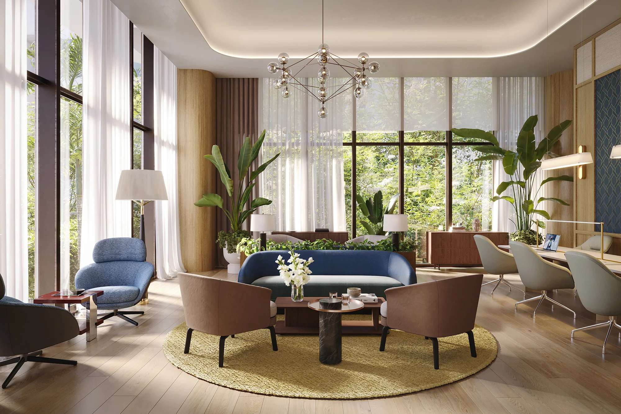 Rendering of the co-working lounge for residents