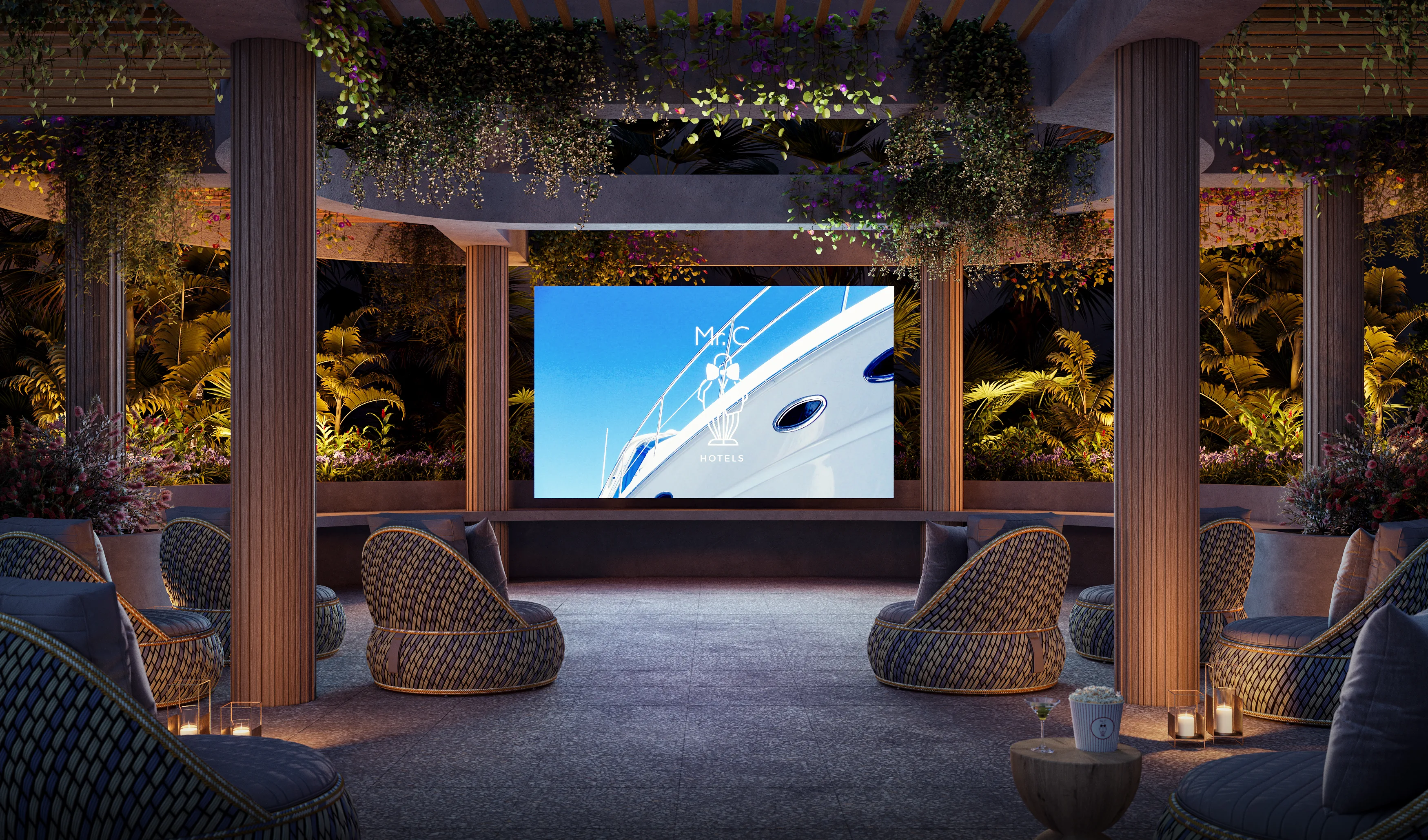 Rendering of the Level 8 outdoor cinema terrace