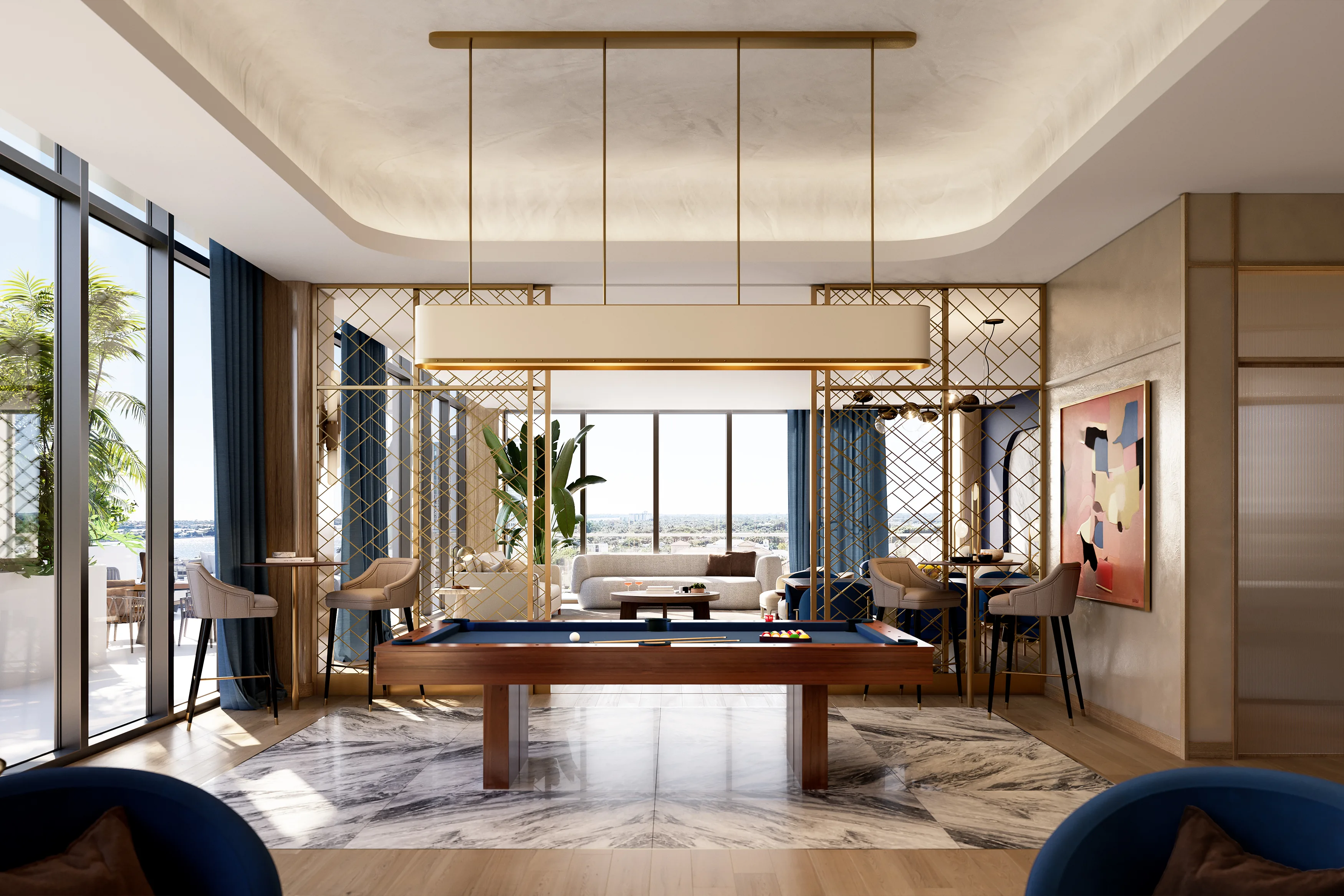 Rendering of the Level 8 billiards lounge