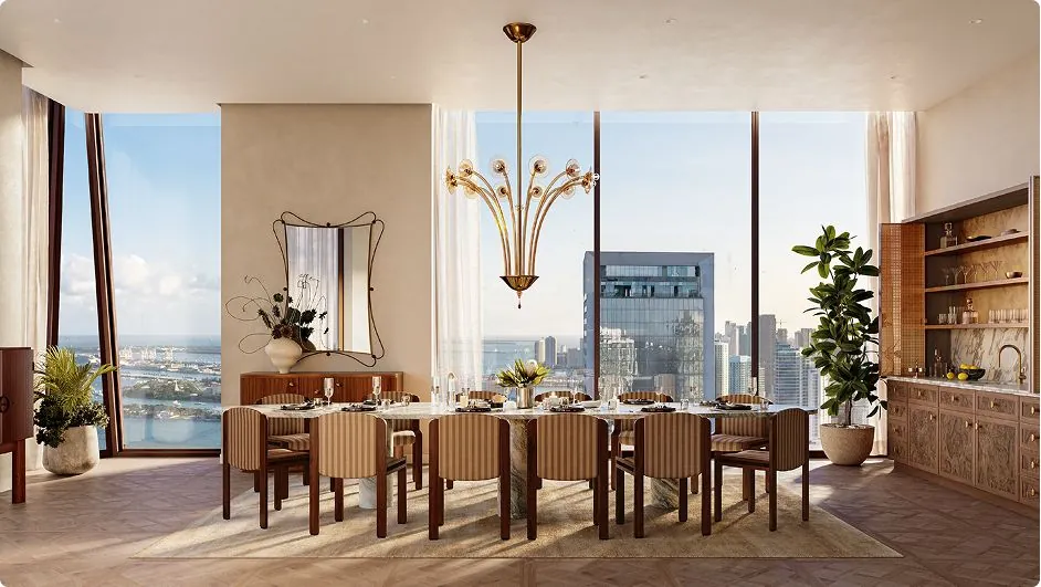 Formal dining room with a chandelier