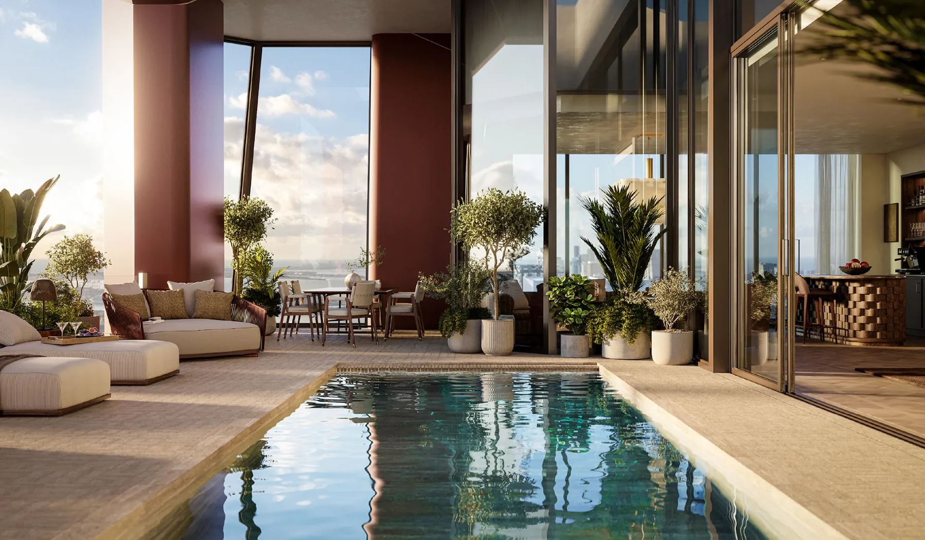 The penthouse pool terrace on the top level