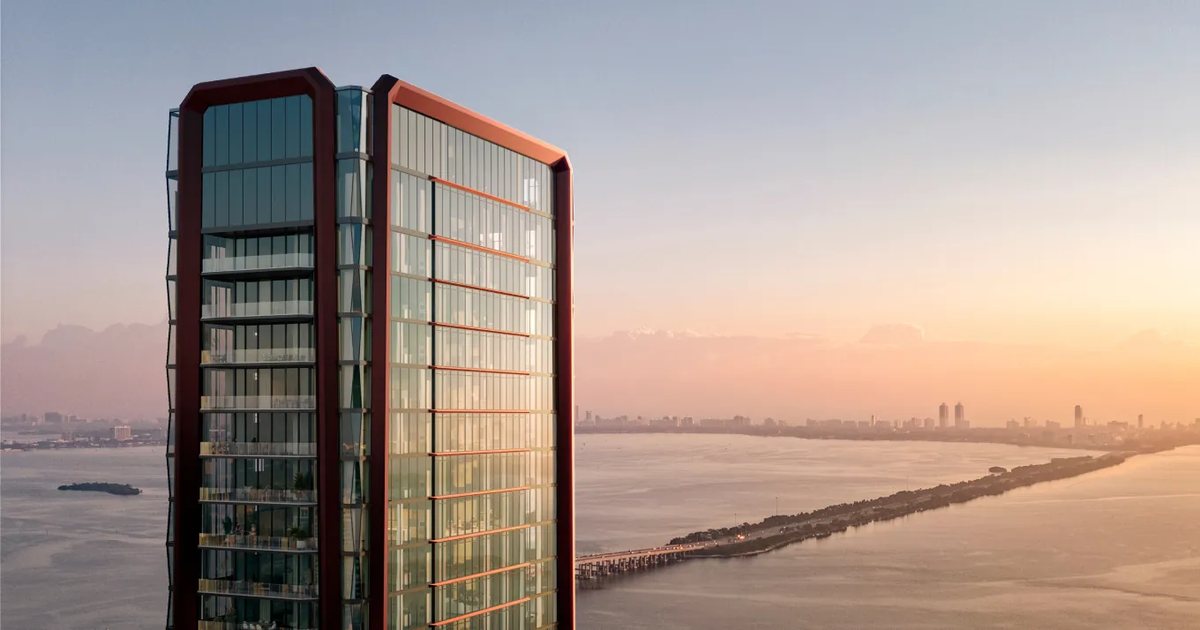 Villa Miami tower above Biscayne Bay at sunset