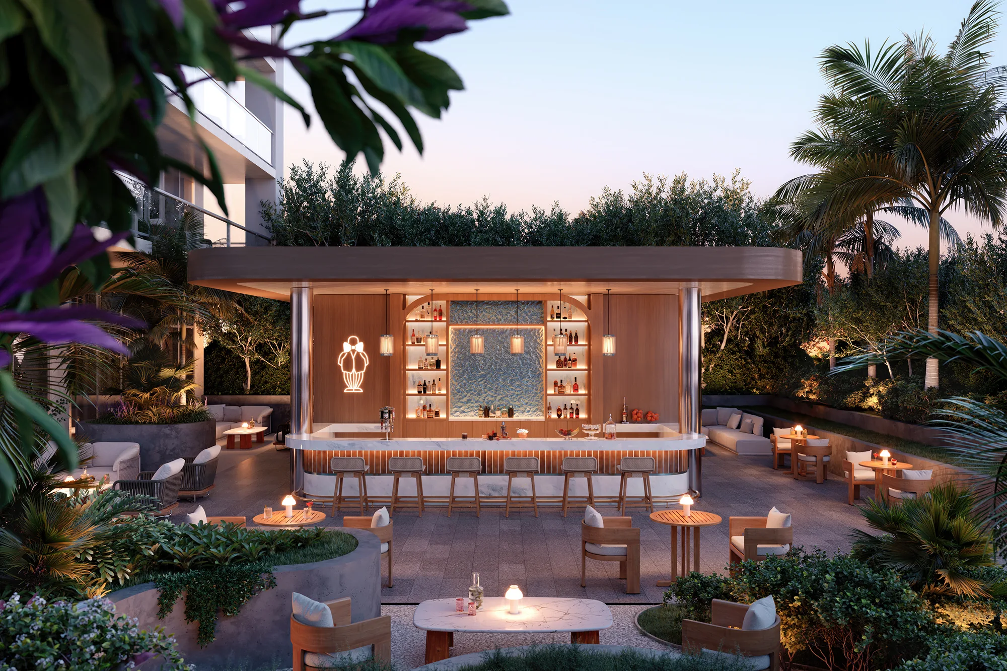 Rendering of the Level 8 pool bar and lounge