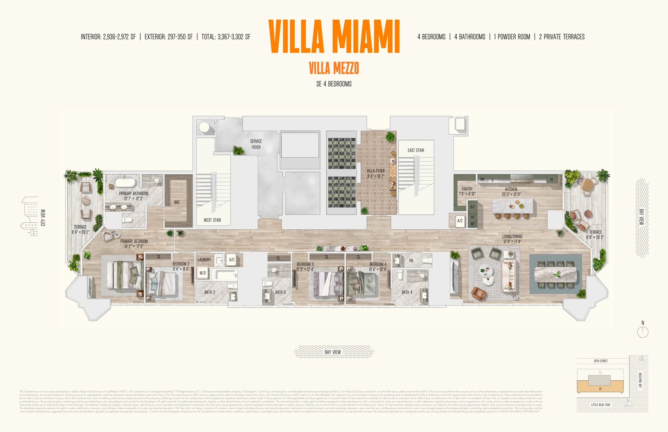 Floor plan of Villa Mezzo, South, 4 bedrooms