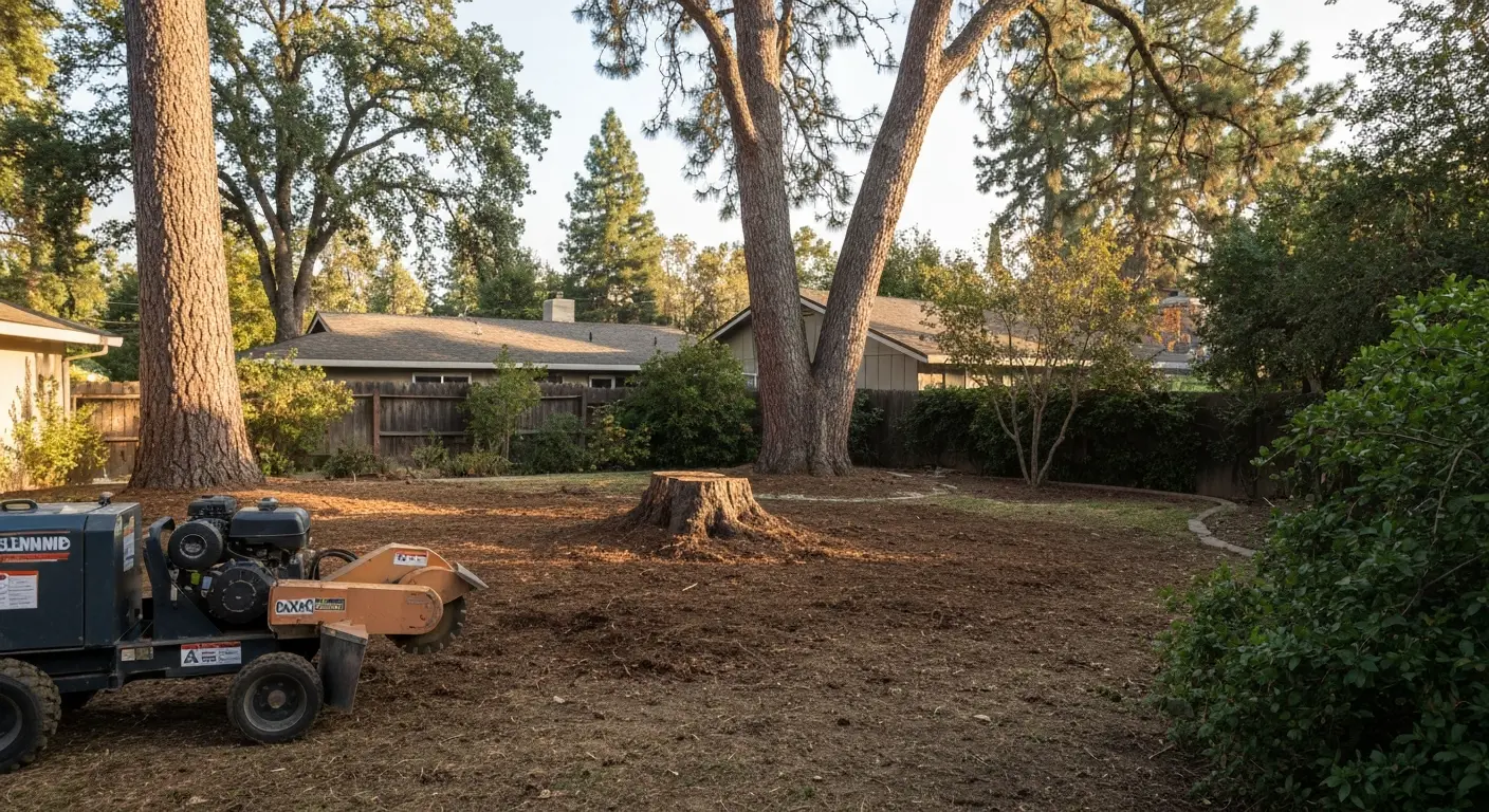 Stump grinding in residential Folsom neighborhood