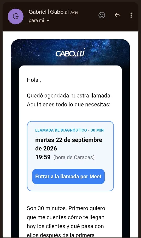 Correo de bienvenida recibido en el teléfono