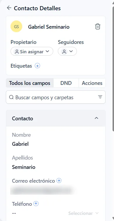 Ficha de un cliente con su nombre y datos guardados