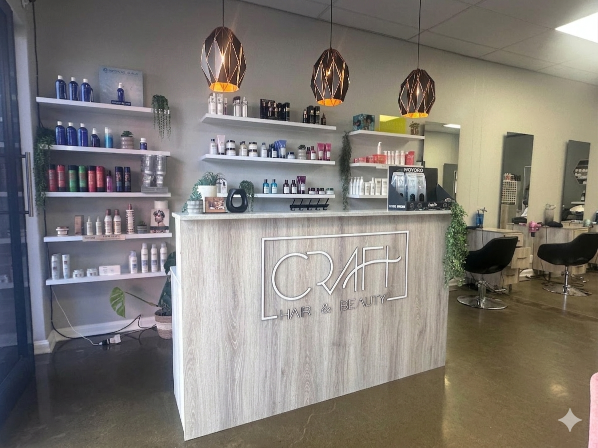 High-end salon interior with professional lighting and minimalist decor