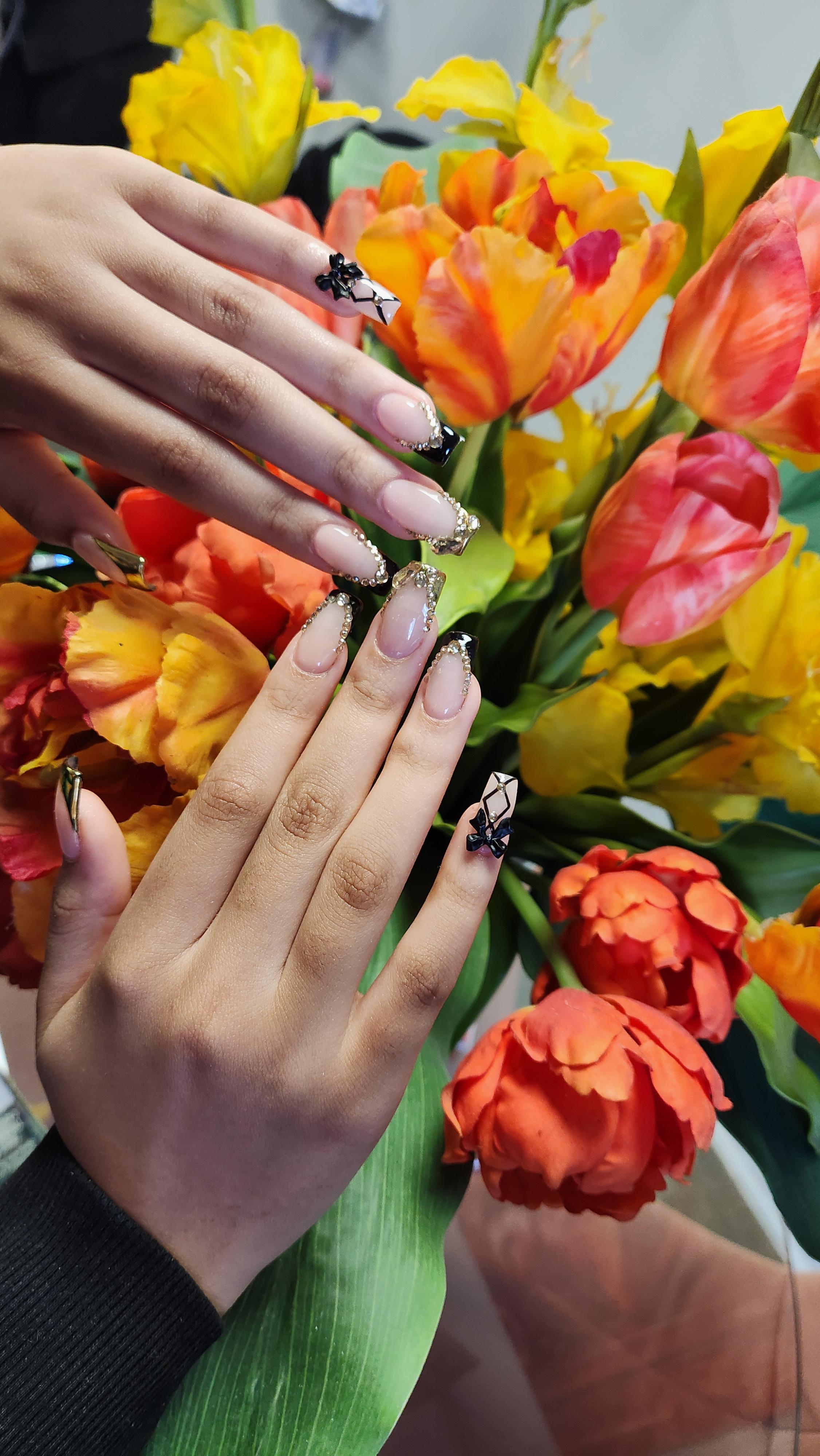 Black, gold and crystal nail art created at Craft Hair & Beauty in Dainfern